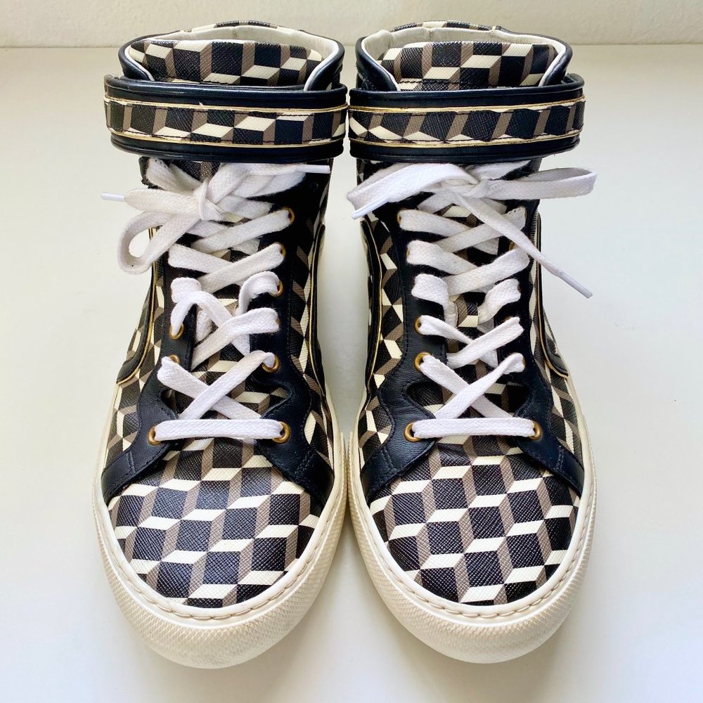 $650 Pierre Hardy Cube Hi-Top Leather Strap Shoes